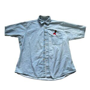 Vintage 90s shirt light blue denim short sleeve collared Tabasco Sauce Large